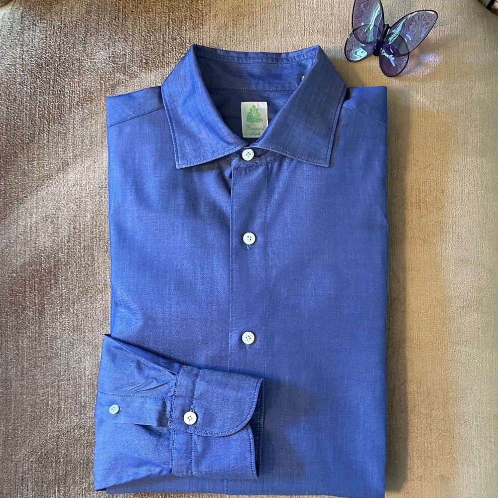 Finamore Napoli "Half-Stitch" Shoulder Mens Shirt SZ M